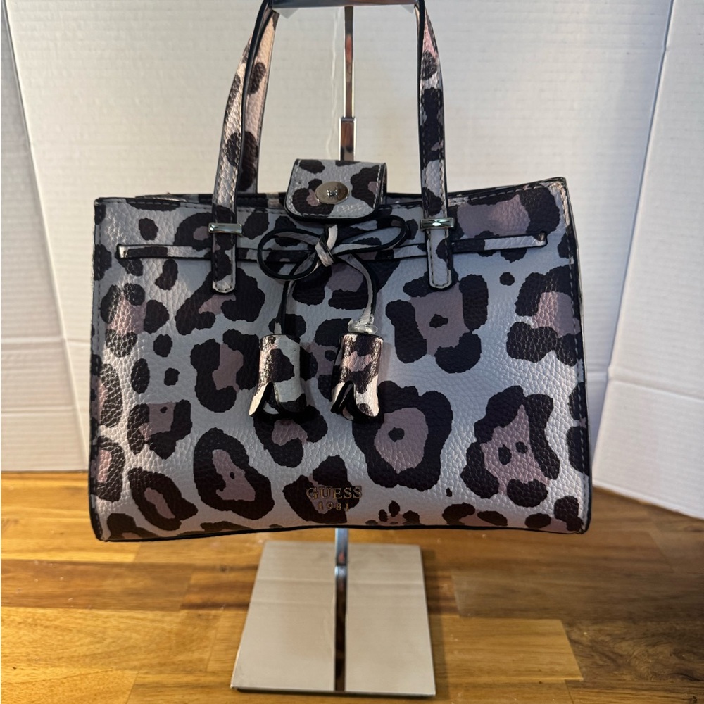 Leopard Print Structured Tote Bag - Pink/Black - Picture 5 of 5